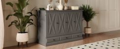 Full Size Murphy Bed Chest with Charging Station and Drawer Gray