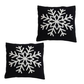 Set of 2 18" Black Snowflake Pillow, for Christmas Halloween Holiday Decor