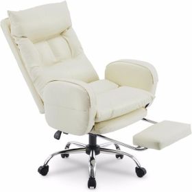 Home Office Chair with Footrest, High-Back PU Leather Computer Desk Chair, Executive Rolling Swivel Chairs with Leg Rest and Double Thick Cushion