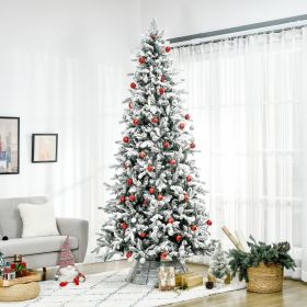 9 Foot Pine Snow Flocked Artificial Christmas Tree with 616 Realistic Cedar Branches, Auto Open, Home Holiday Decoration, Green