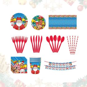 Christmas 10-piece set  Set Party Supplies Snowman Disposable Tableware Paper Plates and Napkins Banners Plastic tablecloths Cutlery Serves 50 for Mer