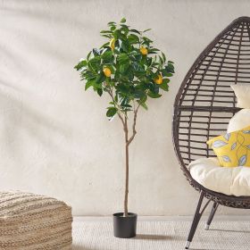 59 Inch Artificial Lemon Tree, Faux Lemon Plastic Fruit Tree for Indoor Home Decor Office Living Room