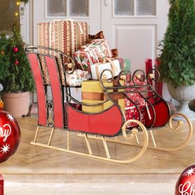 3 FT Christmas Metal Sleigh Decoration Santa Sleigh with 2-Tier Storage Shelf