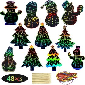 48Pcs Rainbow Scratch Colorful Christmas Ornaments