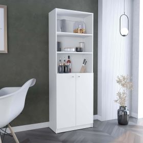 2-Door Bookcase Storage Unit with Dual Doors and Multi-Tier Shelves, White