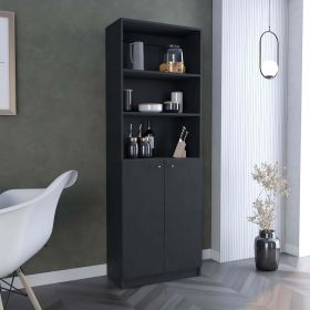 2-Door Bookcase Storage Unit with Dual Doors and Multi-Tier Shelves, Black