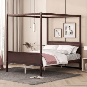 Modern Wood Canopy Platform with Headboard and Footboard, Queen Size Slat Support Leg - Espresso