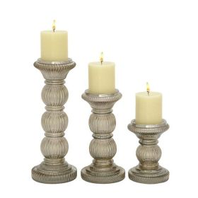 The Novogratz 3 Candle Gray Glass Handmade Turned Style Pillar Candle Holder, Set of 3