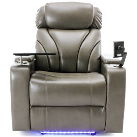 Power Motion Recliner with USB Charging Port and Hidden Arm Storage, Home Theater Seating with Convenient Cup Holder Design ,and stereo(grey)