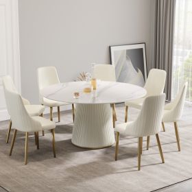 Modern White Stone 59" Round Dining Table With Seating For 8