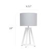 Interlocked Triangular White Wood Table Lamp with Gray Fabric Shade