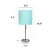 Oslo 19.5" Contemporary Bedside Power Outlet Base Standard Metal Table Desk Lamp in Brushed Steel with Aqua Drum Fabric Shade for Home Décor, Bedroom,