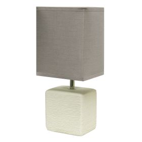 Petite Faux Stone Tabletop Lamp with Fabric Shade, White with Gray Shade