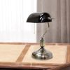 Executive Banker's Desk Lamp with Glass Shade, Black