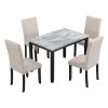 5-Piece Dining Set has Faux Marble Table and 4 Padded Chairs