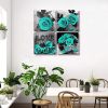 4 Rose Giclee Canvas Artwork in Teal, Black & White 12 x12 Inch