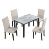 5-Piece Dining Set has Faux Marble Table and 4 Padded Chairs