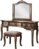 Traditional Antique Oak Color Vanity with Stool and Mirror