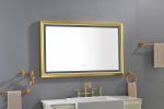 48 in. W x 30 in. H Oversized Rectangular Gold Framed LED Mirror Anti-Fog Dimmable Wall Mount Bathroom Vanity Mirror