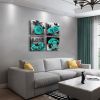 4 Rose Giclee Canvas Artwork in Teal, Black & White 12 x12 Inch