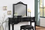 Contemporary Black Color Vanity Set w Stool Retro Style Drawers cabriole-tapered legs Mirror w floral crown molding Bedroom Furniture