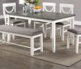 Casual 6pc Dining Table Set with 4 Chairs and A Bench, White