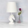 Polyresin Decorative Chess Horse Shaped Desk Lamp with White Tapered Fabric Shade, White