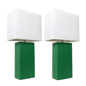 2 Pack Modern Leather Table Lamps with White Fabric Shades, Green