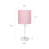 White Stick Lamp with USB charging port and Fabric Shade 2 Pack Set, Light Pink