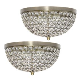 13" Classix Crystal Glam Two Light Decorative Dome Shaped Metal Flush Mount Ceiling Fixture Set of 2 for Décor, Bedroom, Living Room, Foyer, Hallway,