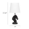 Polyresin Decorative Chess Horse Shaped Desk Lamp with White Tapered Fabric Shade, Black