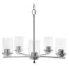 5-Light 20.5" Contemporary Clear Glass and Metal Hanging Ceiling Pendant Chandelier for Kitchen Island Foyer Hallway Living Room Den Dining Room, Chro