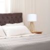 Interlocked Triangular Natural Wood Table Lamp with White Fabric Shade