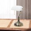 Executive Banker's Desk Lamp with Glass Shade, White