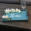 Decorative Wood Serving Tray w/ Handles, 15.50" x 12", Blue Wash "Home"