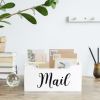 Rustic Farmhouse Wooden Tabletop Decorative Script Word "Mail" Organizer Box, Letter Holder, White Wash