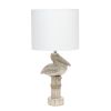 Shoreside Coastal Sitting Pelican Beige Wash Polyresin Desk Lamp with White Fabric Drum Shade