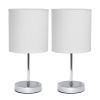 Chrome Mini Basic Table Lamp with Fabric Shade 2 Pack Set, White