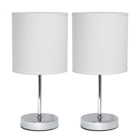 Chrome Mini Basic Table Lamp with Fabric Shade 2 Pack Set, White