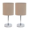 Chrome Mini Basic Tabletop Lamp with Fabric Shade 2 Pack Set, Gray