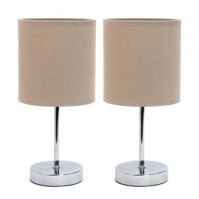 Chrome Mini Basic Tabletop Lamp with Fabric Shade 2 Pack Set, Gray