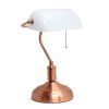 Rose Gold Banker's Desk Lamp with Glass Shade