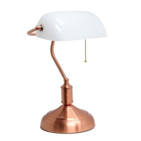 Rose Gold Banker's Desk Lamp with Glass Shade