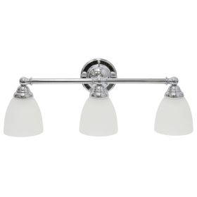 Essentix Traditional Three Light Metal and Translucent Glass Shade Vanity Uplight Downlight Wall Mounted Fixture for Bathroom, Entryway, Hallway, Chr