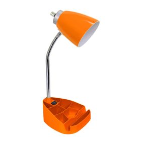 Gooseneck Organizer Desk Lamp with Holder and Charging Outlet, Orange