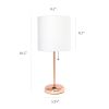 Rose Gold Stick Lamp with Charging Outlet and Fabric Shade 2 Pack Set, White