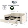 Twin Upholstered Daybed with 2 Drawers and Tufted Back, Ivory