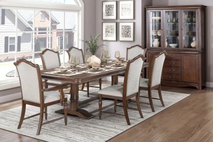 Formal Traditional 7 Piece Dining Set with Leaf and 6 Chairs Cherry Finish