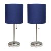 Stick Lamp with USB charging port and Fabric Shade 2 Pack Set, Navy