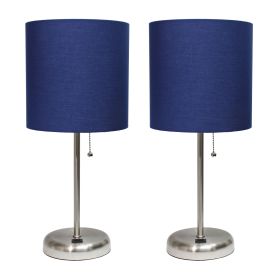 Stick Lamp with USB charging port and Fabric Shade 2 Pack Set, Navy